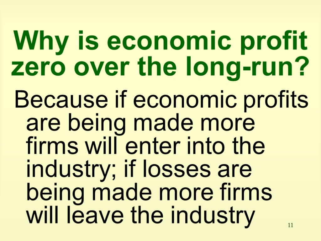 11 Why is economic profit zero over the long-run? Because if economic profits are